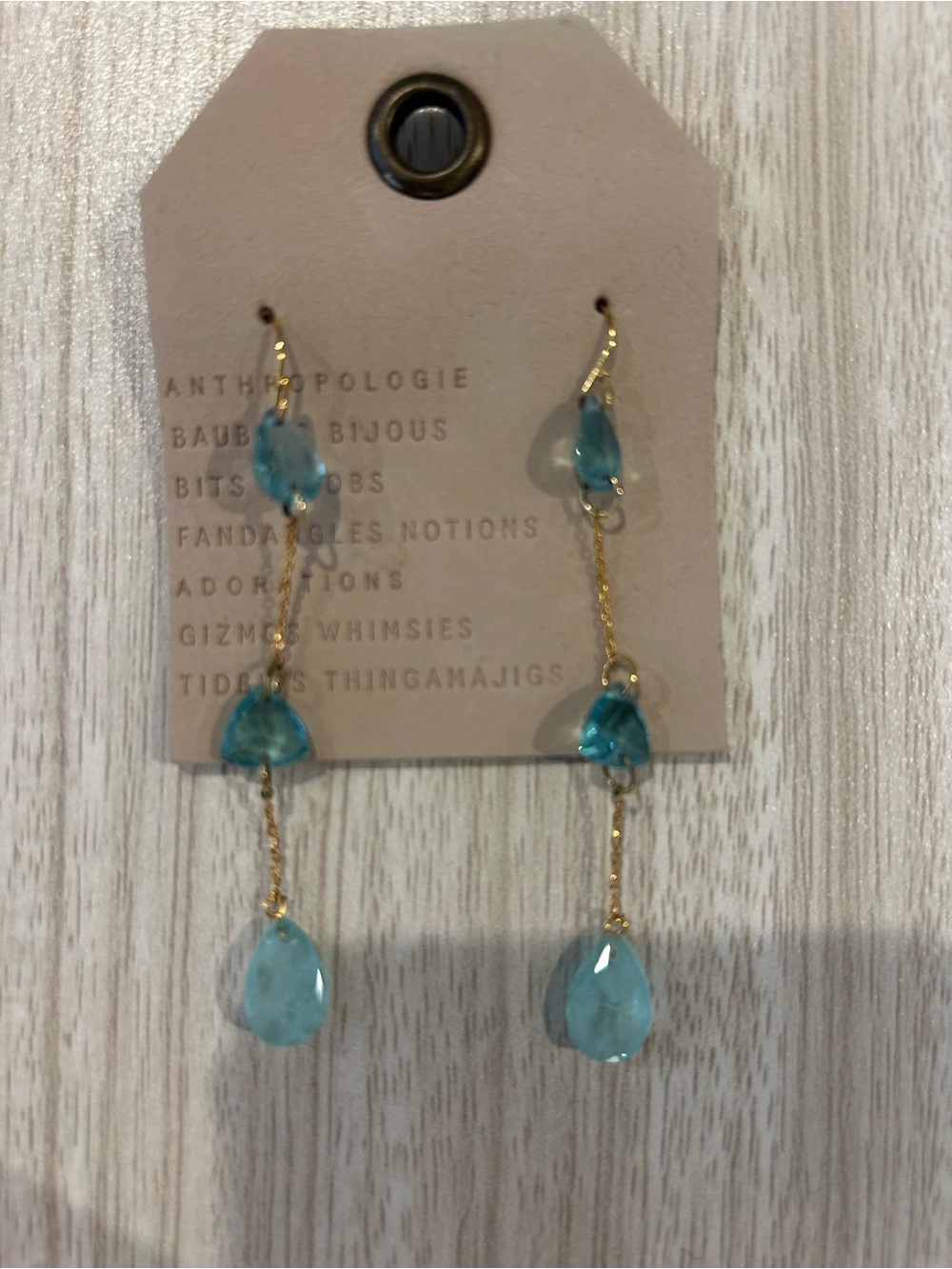 NEW Anthropologie Blue Teal Gold Earrings teardrop drops Topaz - like